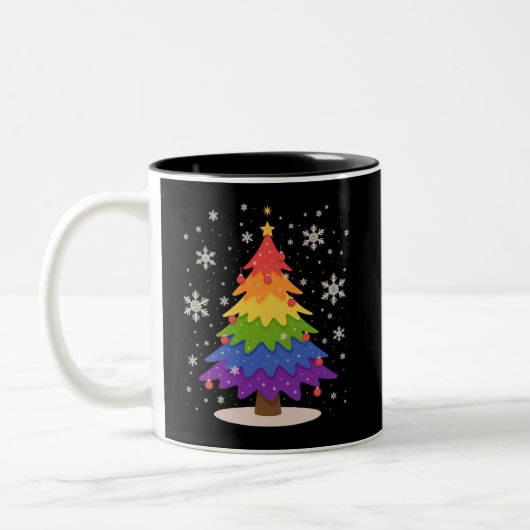 LGBT Flag Christmas Tree Merry Xmas Gay Pride  Zweifarbige Tasse (Links)
