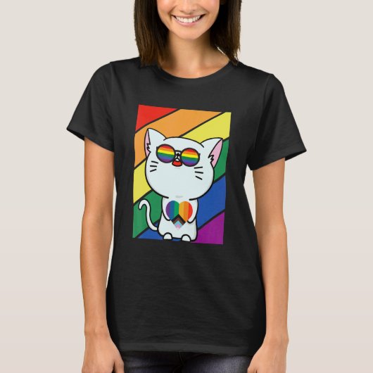 LGBT Flag Gay Pride Month Rainbow Cute Cat With LG T-Shirt (Vorderseite)
