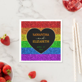 LGBT flag rainbow sparkles heart wedding Paper Serviette