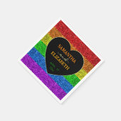 LGBT flag rainbow sparkles heart wedding Paper Serviette (Ecke)