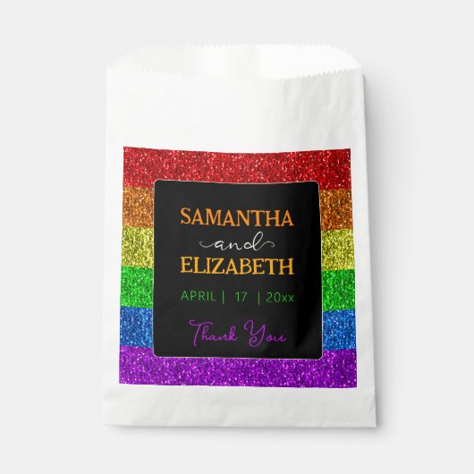 LGBT Flag Regenbogen Glitzern Hochzeit Danke Geschenktütchen (Vorderseite)