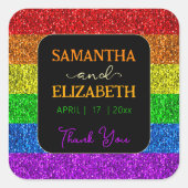 LGBT Flag Regenbogen Glitzern Hochzeit Danke Quadratischer Aufkleber (Vorderseite)