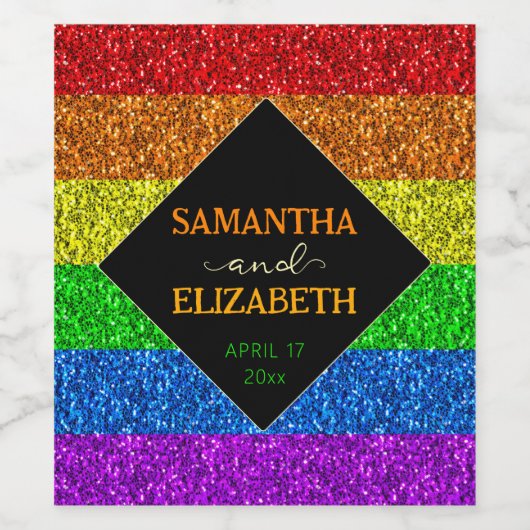 LGBT Flag Regenbogen Glitzern Hochzeit Danke Weinetikett (Einzelnes Label)