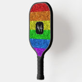 LGBT flag vibrant rainbow glitter sparkle Monogram Pickleball Schläger (Links)