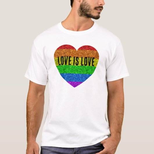 LGBT-Flagge lebendige Glitzern Herz-Liebe ist Lieb T-Shirt (Vorderseite)