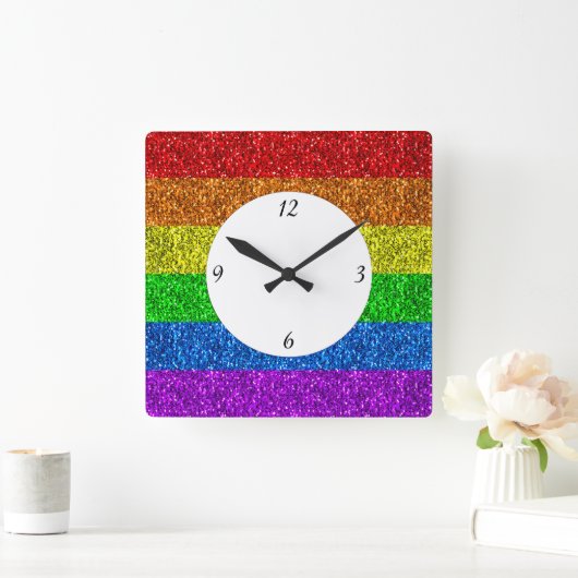 LGBT-Flagge lebendige Glitzern mit Zahlen Quadratische Wanduhr (Zuhause)