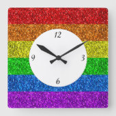LGBT-Flagge lebendige Glitzern mit Zahlen Quadratische Wanduhr (Vorderseite)