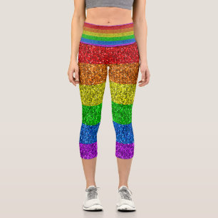 LGBT-Flagge lebendiger Regenbogen Glitter Funkeln Capri Leggings