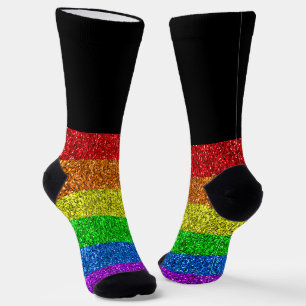LGBT-Flagge lebendiges Regenbogen-Glitter auf Schw Socken