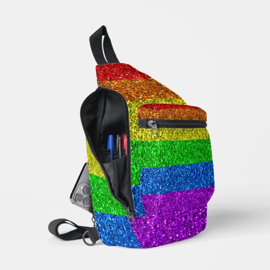 LGBT-Flagge lebhafte Glitzern für Regenbogen-Glitz Crossbody Bag (Offen)