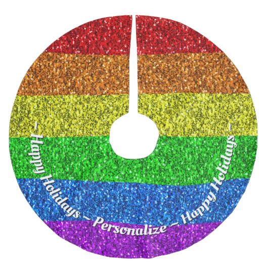 LGBT-Flagge lebhafte Regenbogen-Glitzern personali Polyester Weihnachtsbaumdecke (Vorderseite)