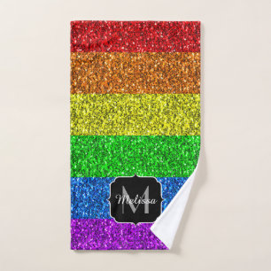 LGBT-Flagge lebhafter Regenbogen-Glitzer Funkeln M Badhandtuch Set