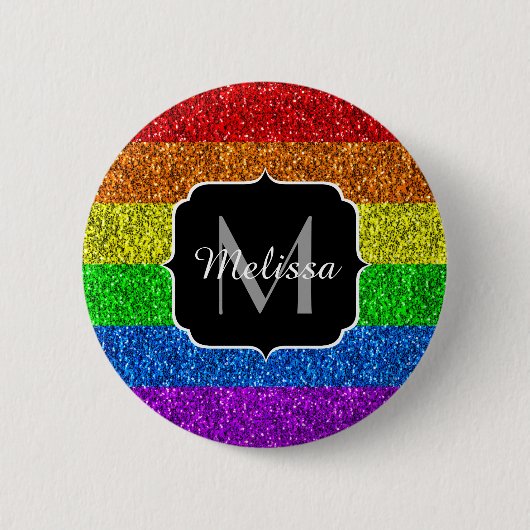 LGBT-Flagge lebhafter Regenbogen-Glitzer Funkeln M Button (Vorderseite)