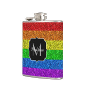 LGBT-Flagge lebhafter Regenbogen-Glitzer Funkeln M Flachmann (Links)