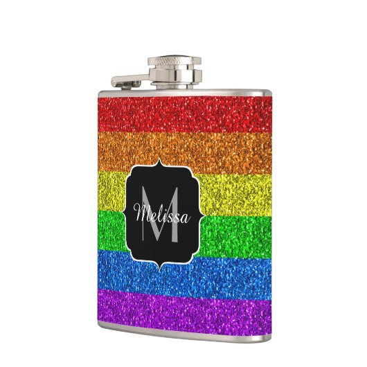 LGBT-Flagge lebhafter Regenbogen-Glitzer Funkeln M Flachmann (Links)