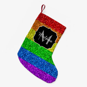 LGBT-Flagge lebhafter Regenbogen-Glitzer Funkeln M Kleiner Weihnachtsstrumpf