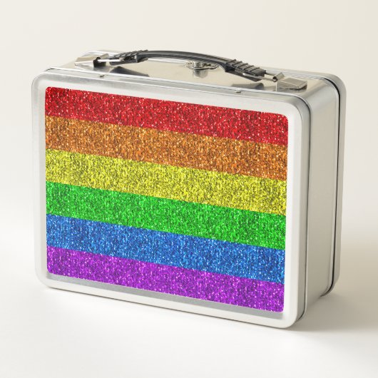 LGBT-Flagge lebhafter Regenbogen-Glitzer Funkeln M Metall Lunch Box (Rückseite)