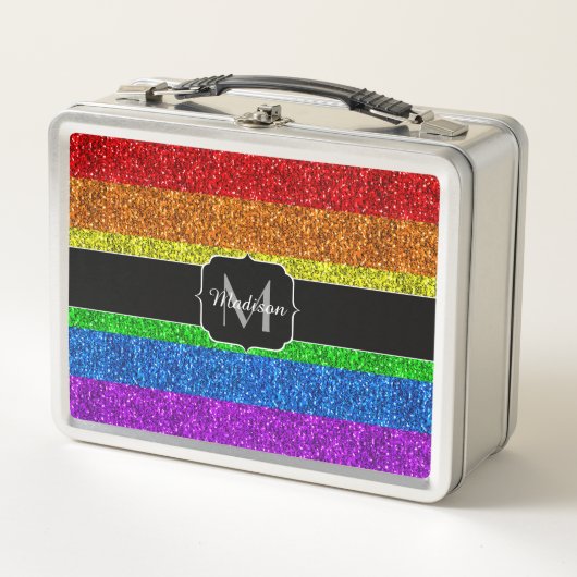 LGBT-Flagge lebhafter Regenbogen-Glitzer Funkeln M Metall Lunch Box (Vorderseite)