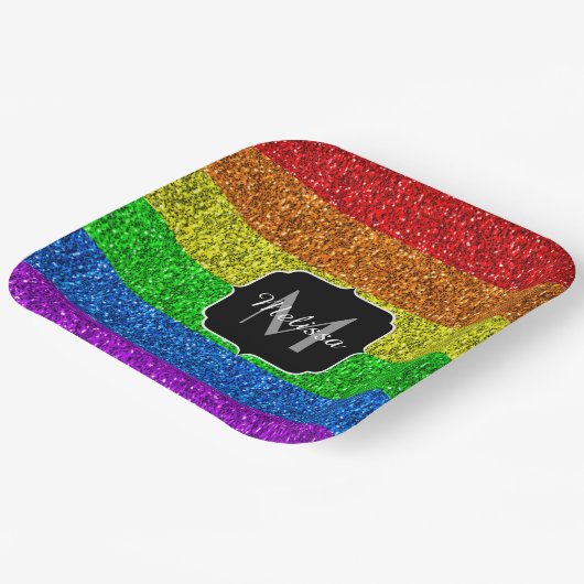 LGBT-Flagge lebhafter Regenbogen-Glitzer Funkeln M Pappteller (Gewinkelt)