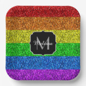 LGBT-Flagge lebhafter Regenbogen-Glitzer Funkeln M Pappteller (Vorderseite)