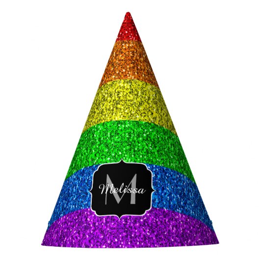LGBT-Flagge lebhafter Regenbogen-Glitzer Funkeln M Partyhütchen (Vorderseite)