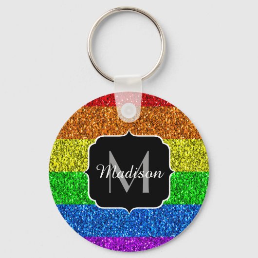 LGBT-Flagge lebhafter Regenbogen-Glitzer Funkeln M Schlüsselanhänger (Vorderseite)