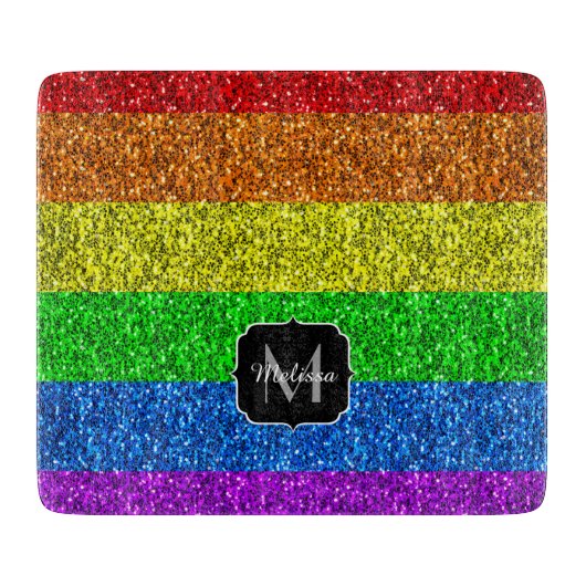 LGBT-Flagge lebhafter Regenbogen-Glitzer Funkeln M Schneidebrett (Vorderseite)