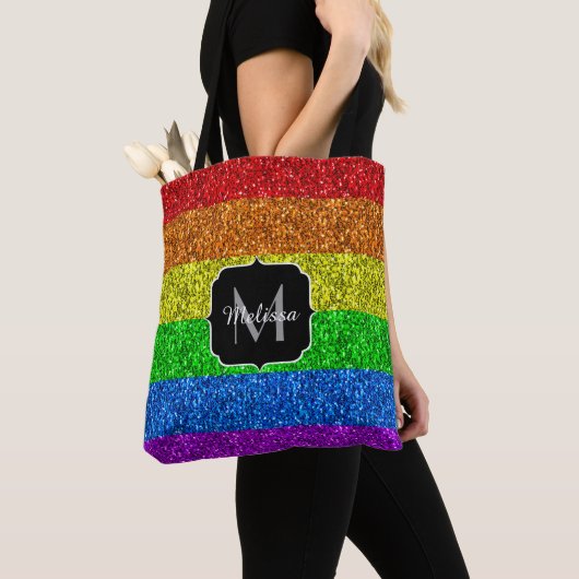 LGBT-Flagge lebhafter Regenbogen-Glitzer Funkeln M Tasche (Von Nahem)