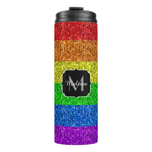 LGBT-Flagge lebhafter Regenbogen-Glitzer Funkeln M Thermosbecher (Vorderseite)
