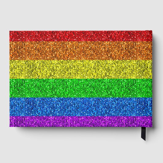 LGBT-Flagge Regenbogen-Glitzern Herzenhochzeit Gästebuch (Rückseite)