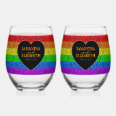 LGBT-Flagge Regenbogen-Glitzern Herzenhochzeit Weinglas Ohne Stiel (Rückseite)