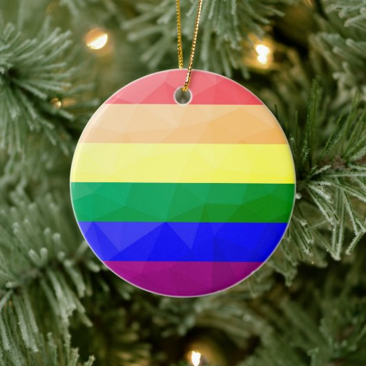 LGBT-Flagge Regenbogenlinien geometrisches Maschen Keramik Ornament (Baum)