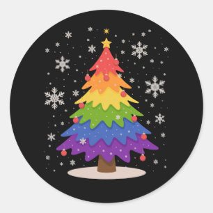 LGBT-Flagge Weihnachtsbaum Frohe Weihnachten Gay P Runder Aufkleber