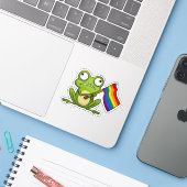 LGBT-Frosch mit Fahne Aufkleber (Laptop mit iPhone)