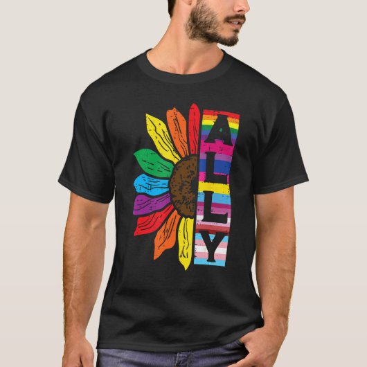 Lgbt Gay Ally Sunflower Rainbow Pride Flag Men Wom T-Shirt (Vorderseite)