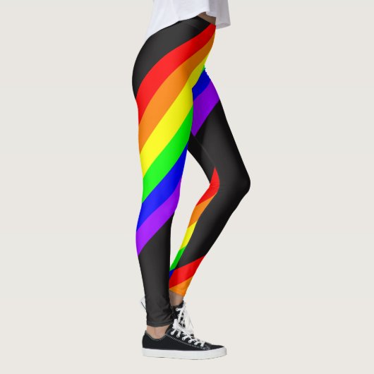 LGBT Gay Pride Rainbow Ribbon auf schwarz Leggings (Rechts)