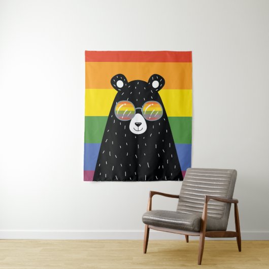 LGBT Gay Pride Regenbogenbär mit Sonnenbrille Wandteppich (Beispiel)