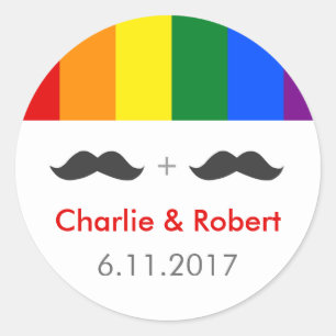 LGBT Gay Wedding Mustaches Rainbow Runder Aufkleber