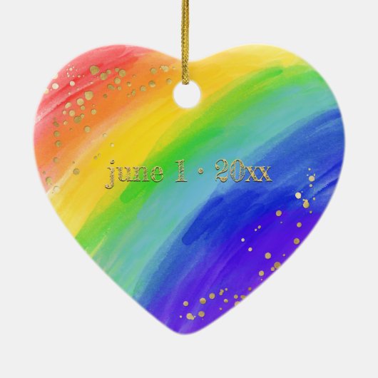 LGBT-getränkter Aquarellbogen und Gold Keramik Ornament (Hinten)