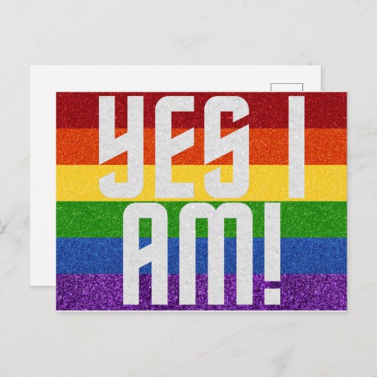 LGBT Glitzer Ja, ich bin! Coming Out Card Postkarte (Vorne/Hinten)