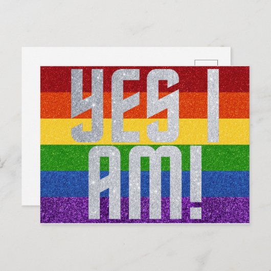 LGBT Glitzer Ja, ich bin! Coming Out Card Postkarte (Vorne/Hinten)