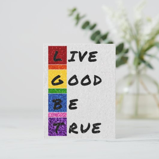 LGBT Glitzer Live Good Be True Card Postkarte (Stehend Vorderseite)