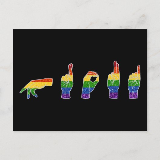 LGBT Glitzer Rainbow ASL Proud Postkarte (Vorderseite)