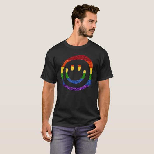 LGBT Glitzer Rainbow Marker Smiley T-Shirt (Vorne ganz)