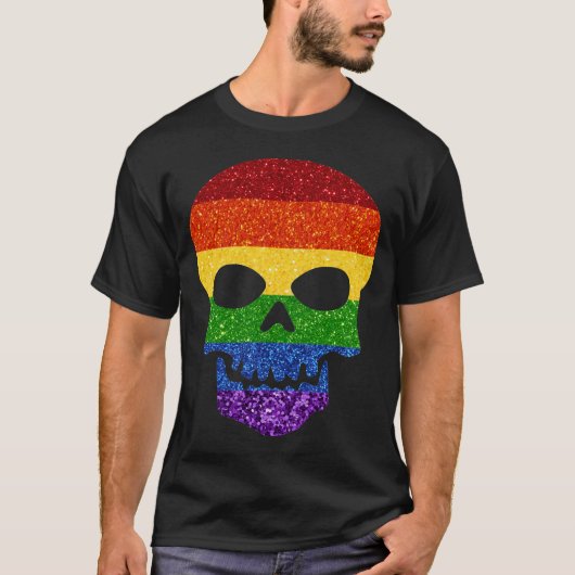 LGBT Glitzer Rainbow Skull T-Shirt (Vorderseite)