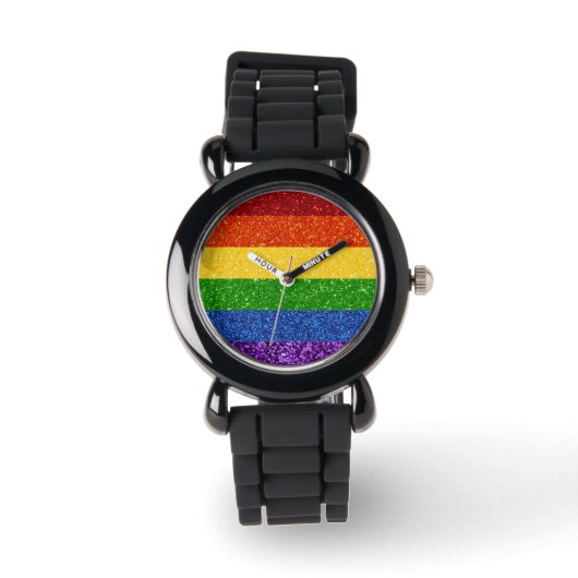 LGBT-Glitzer-Regenbogenfarben Armbanduhr (Vorderseite)
