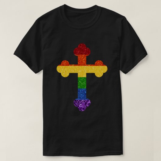 LGBT-Glitzer-Regenbogenhalbkreuz T-Shirt (Design vorne)