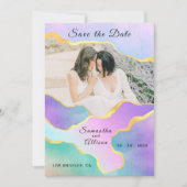 LGBT Gold Rainbow Wedding Foto Save the Date Einladung (Vorderseite)