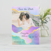 LGBT Gold Rainbow Wedding Foto Save the Date Einladung (Stehend Vorderseite)