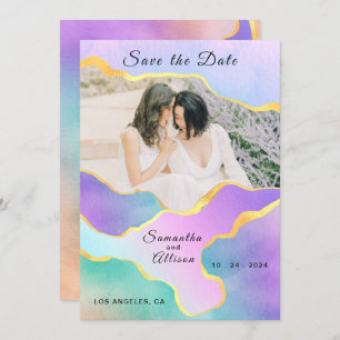 LGBT Gold Rainbow Wedding Foto Save the Date Einladung